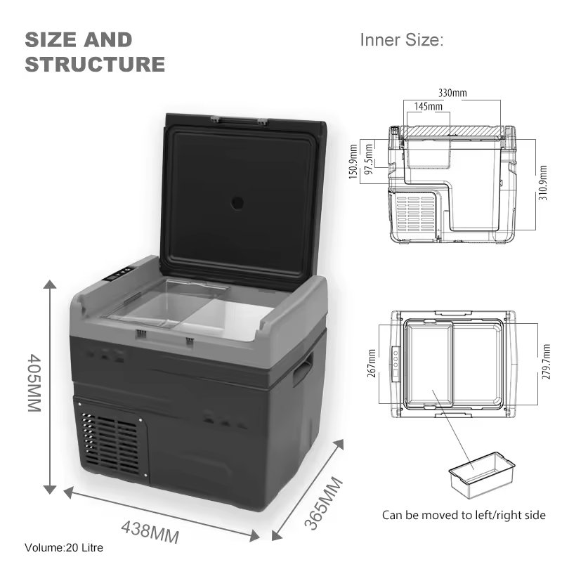 kelylands compresor nevera coche CFP-20L tamaño y estructura