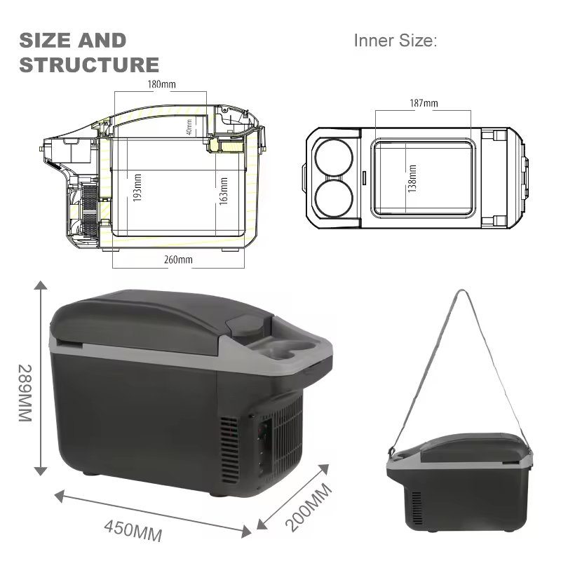 kelylands thermoelectric cooler box CBP-8L-1 size and structure