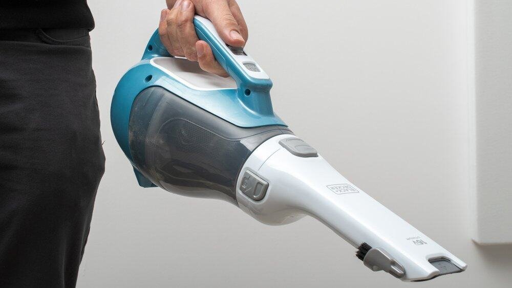 Cordless handheld vacuum cleaner for car cleaning and detailing.