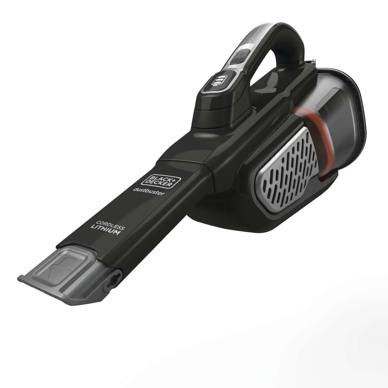 Rechargeable Black & Decker cordless lithium handheld vacuum cleaner for car cleaning.