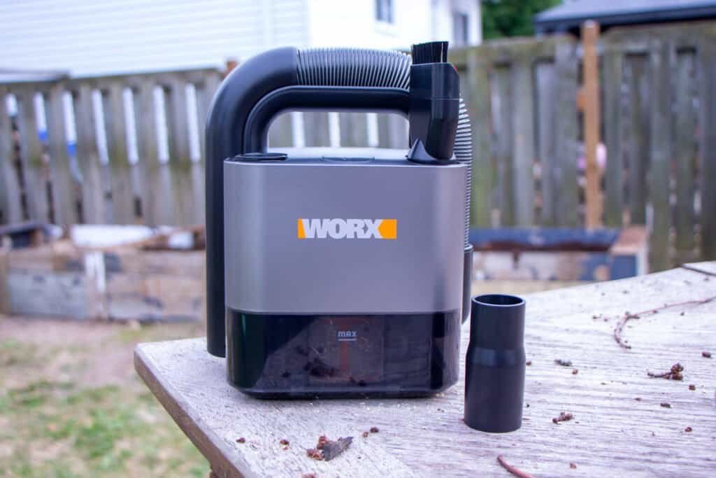 Battery-powered car vacuum cleaner for car cleaning and detailing.