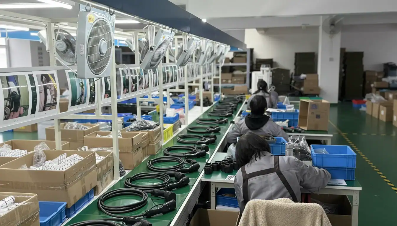 Quality car accessories being assembled in a factory production line.