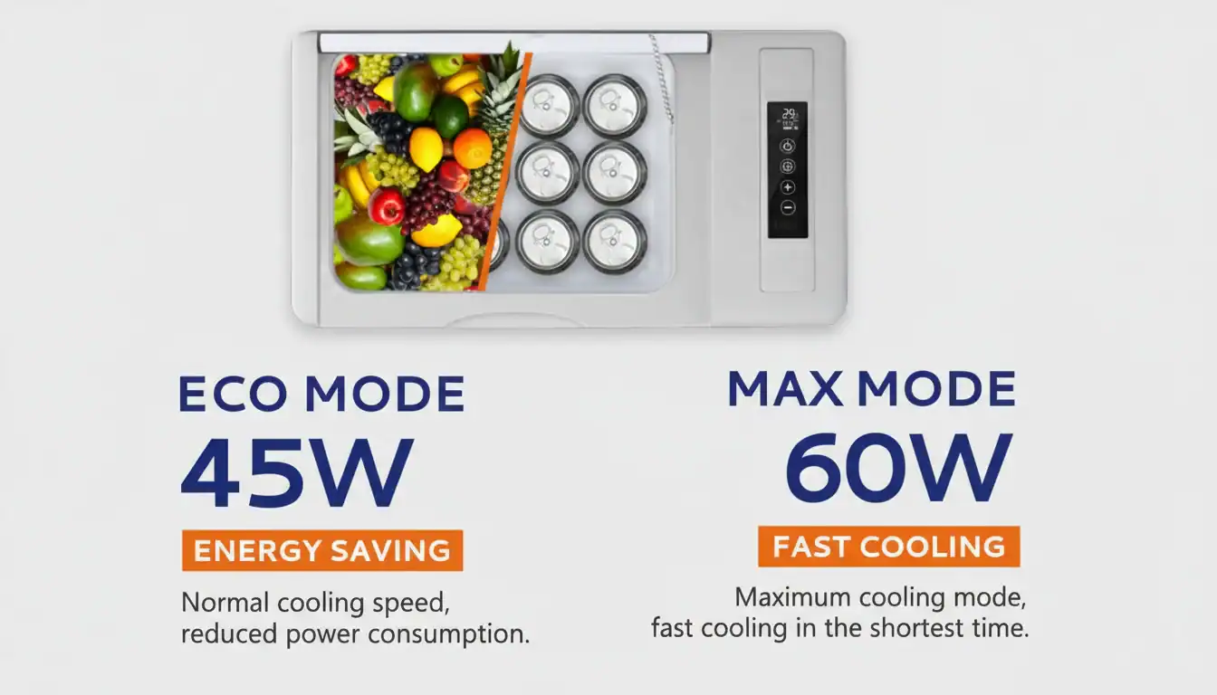 KelyLands Autozubehör mit Eco- und Max-Kühlmodus für effiziente Temperaturkontrolle.
