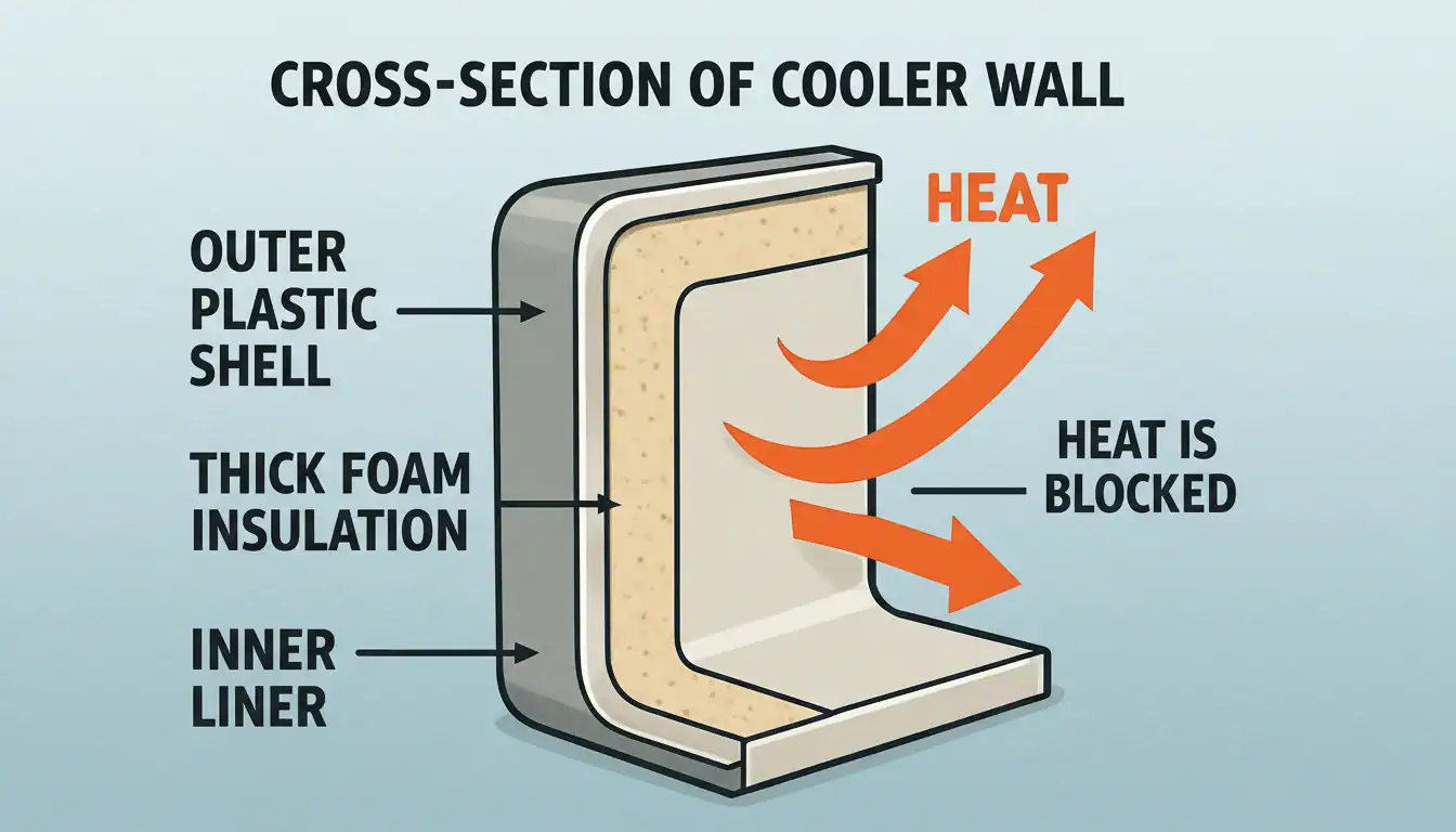 Quality car cooler wall cross-section diagram for heat insulation.