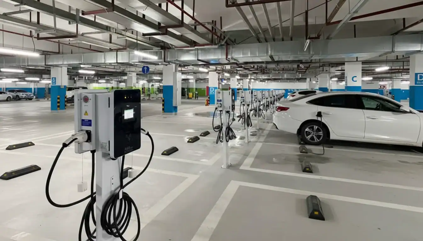 محطة شحن السيارات الكهربائية في مرآب السيارات