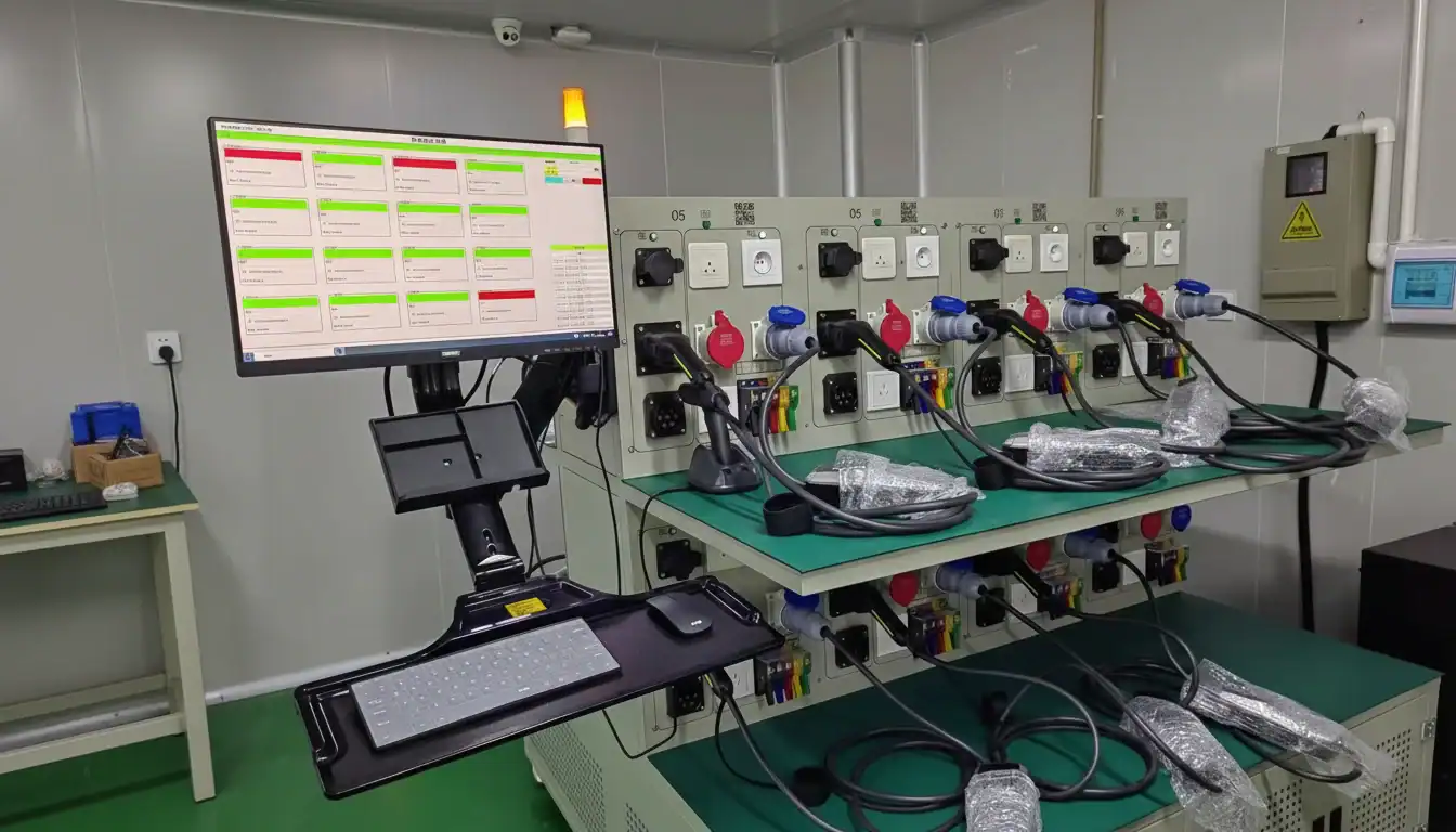 Car accessory testing equipment with digital monitoring system.