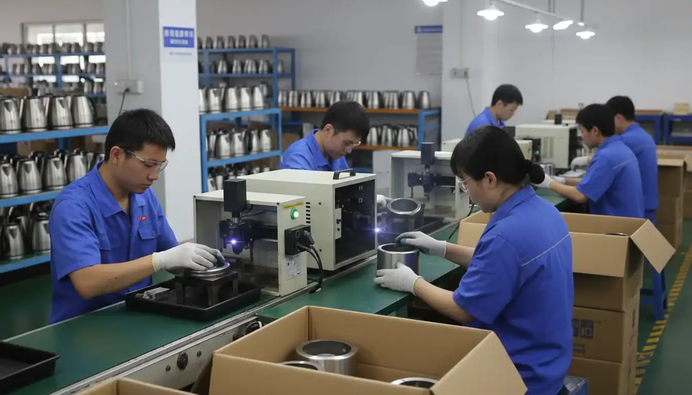 High-quality car kettle being assembled in a factory production line.