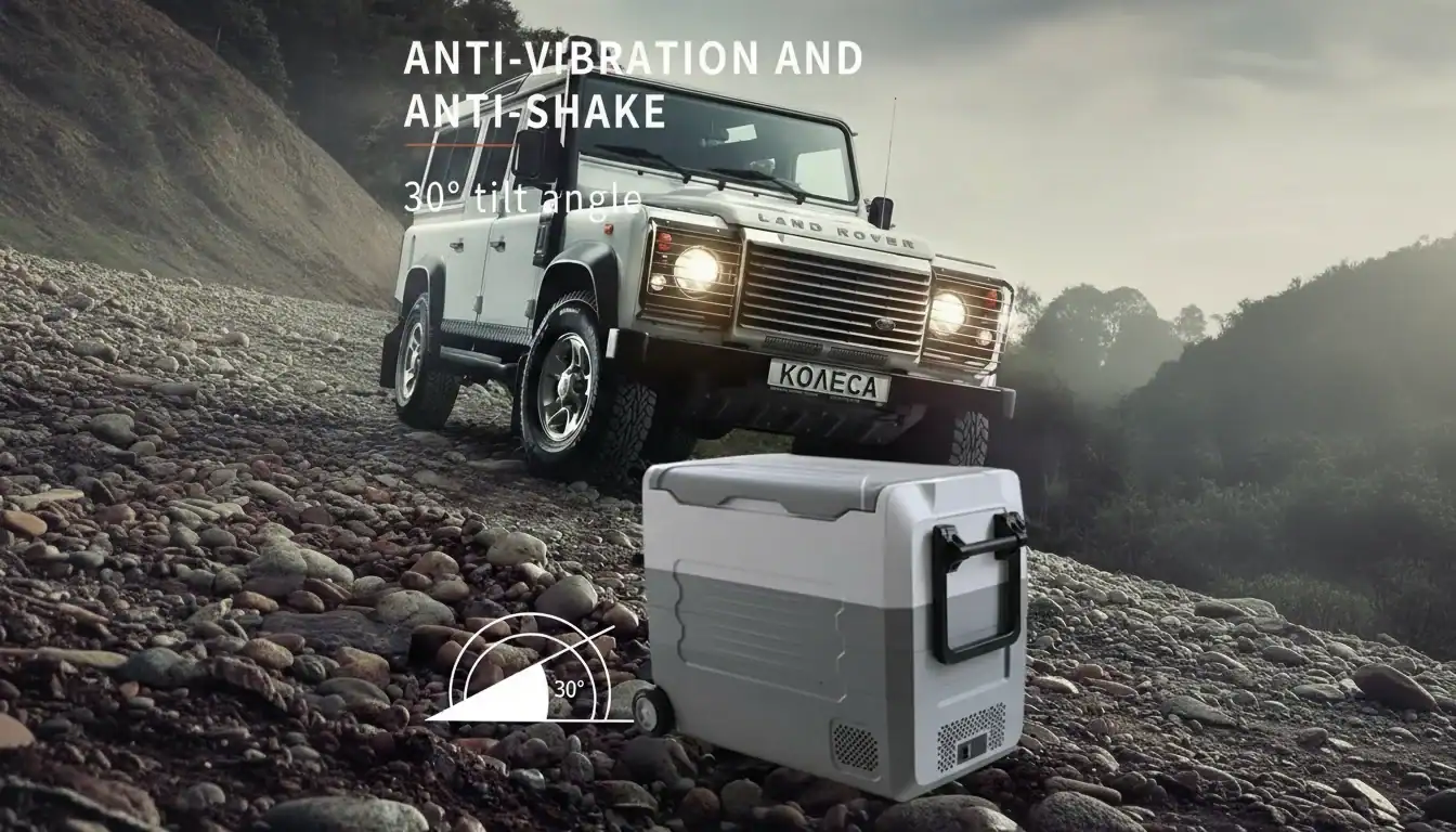 Durable KelyLands car cooler with anti-vibration and anti-shake features for outdoor adventures.