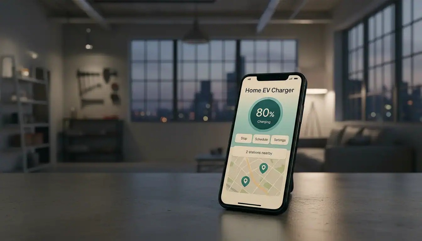 تطبيق شاحن السيارة الكهربائية على الهاتف الذكي يعرض حالة الشحن 80%.
