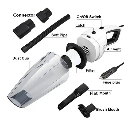 KelyLands car vacuum cleaner with accessories for cleaning vehicles.